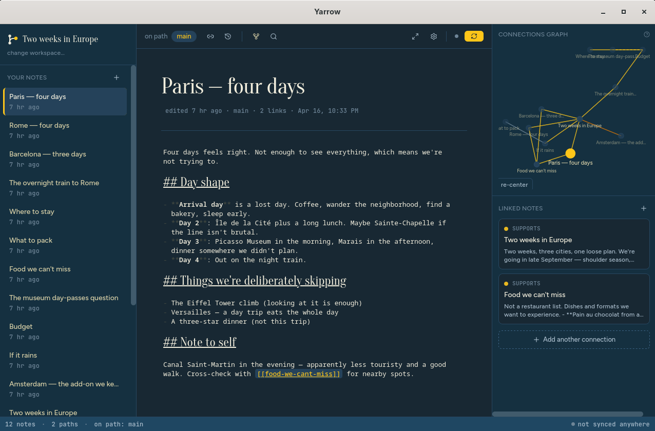 Yarrow in the Blueberry + Yellow theme — deep navy canvas with amber accents.
