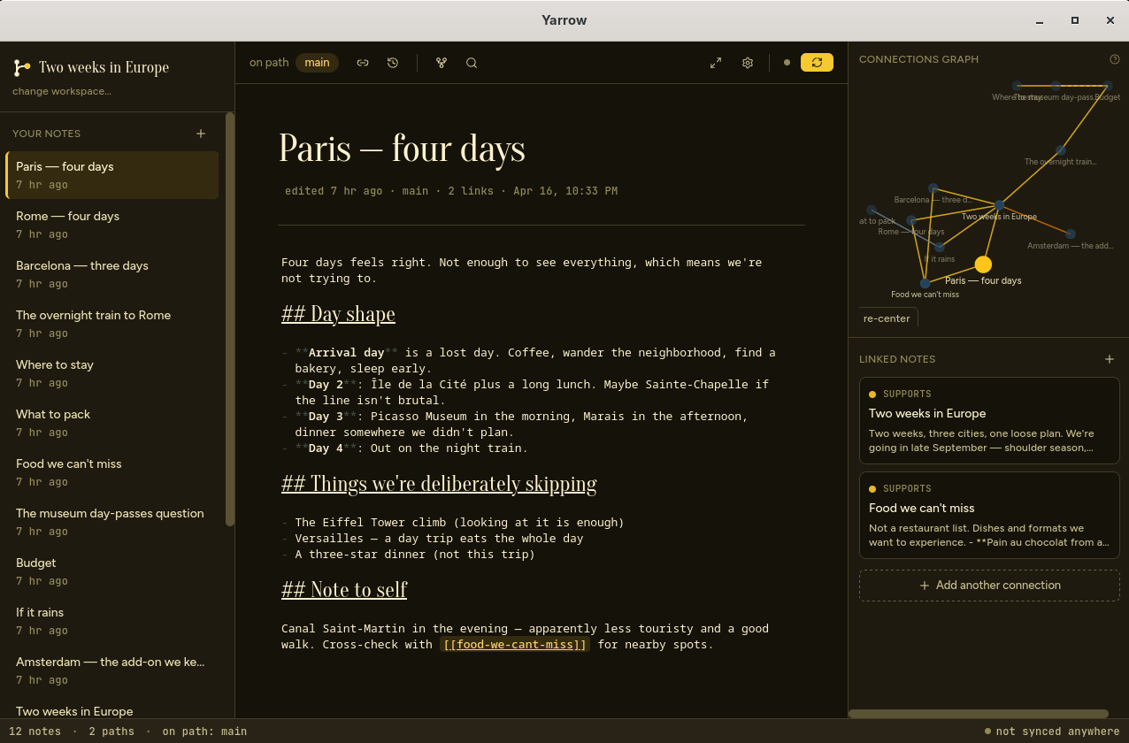 Yarrow in the warm dusk dark theme.